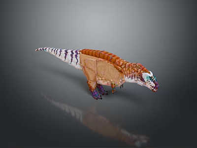 3D Colorful Dinosaur Model With Orange Purple Stripes And Reflective Surface 3d model