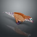 3D Colorful Dinosaur Model With Orange Purple Stripes And Reflective Surface