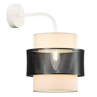 Modern Wall Lamp With White Cylinder Shade And Black Mesh Metal Decorative Ring 3d model