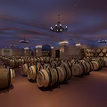 Wine Barrel Specialty Store With Arched Ceiling Chandeliers And Neatly Arranged Barrels