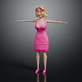 3D Female Character in Pink Dress with Headband and Outstretched Arms