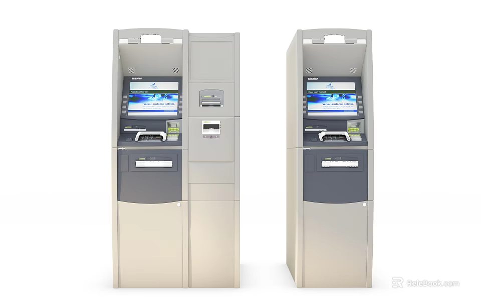 Two Modern Automated Teller Machines Providing Public Banking Services With Digital Screens 3d model 