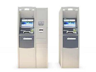 Two Modern Automated Teller Machines Providing Public Banking Services With Digital Screens 3d model