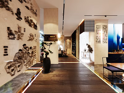 Traditional Interior Space With Mural Paintings Wooden Flooring And Decorative Elements 3d model