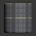 Cylindrical Gray Square Tiled Household Item With Gold Trim And Blue Lights