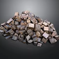 Pile of natural wood and stone square blocks with varied textures