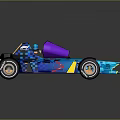 Blue Purple Yellow Patterned Race Car With Large Wheels Number Ten And Polar Logos
