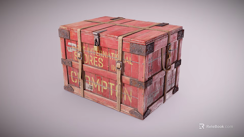 Red Industrial Empty Storage Cases With Reinforced Wooden Frames And Metal Clasps 3d model 