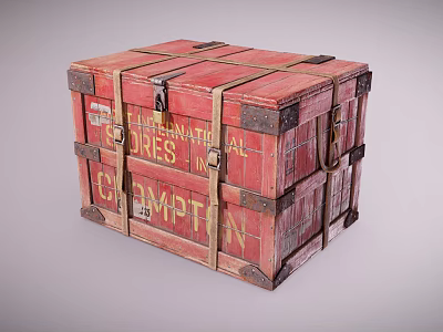 Red Industrial Empty Storage Cases With Reinforced Wooden Frames And Metal Clasps 3d model