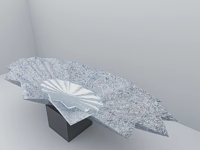 Modern Silver Fan Shaped Garden Ornament With Scaled Texture And Black Base 3d model