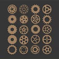 Hardware Tools Displaying Golden Gears Arranged in Rectangle on Dark Background with Reflections 3d model