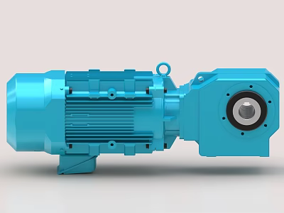 Blue Industrial Gear Motor With Gearbox Heat Sink Mounting Base And Output Shaft 3d model