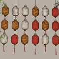 Colorful Traditional Chinese Lanterns Hanging With Red Yellow White Patterns And Tassels