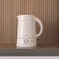 White Poliviar Electric Kettle On Wooden Texture Countertop For Modern Kitchen Use