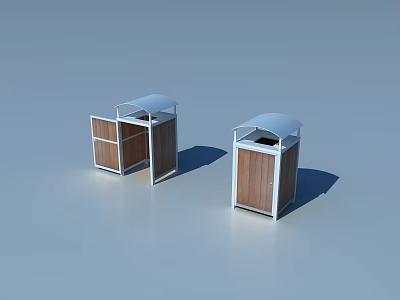 Two Public Trash Bins With Wooden Panels And White Tops For Public Facility 3d model