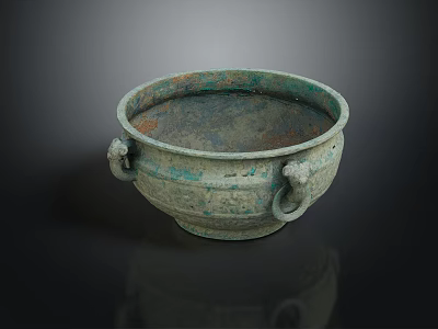 Ancient Style Ceramic Vessel With Turquoise Green Glaze And Two Animal Head Handles 3d model