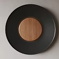 Round Design Wall Lamp with Black Frame and Wooden Panel on Light Gray Wall 3d model