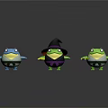 Cute Cartoon Frog Characters With Wizard Hat Blue Green Colors And Holding Props