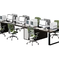 Modern Office Workspace With Long Desk And Ergonomic Mesh Chairs Multiple Monitors 3d model