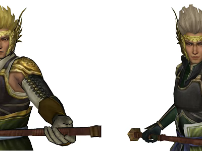 Game and Movie Warrior Character Design With Golden Armor Spiked Hairstyle Green Outfit Weapon 3d model