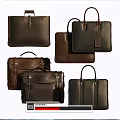 Stylish Leather Briefcases In Black Brown And Dark Blue With Handles And Tags