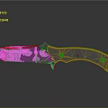 Bright Pink Camouflage Blade Knife With Gray Handle Pink Dots And Dark Background Reflection