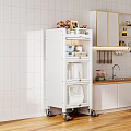White Kitchen Storage Cabinet Rack On Wheels With Multi layer Shelves And Storage Baskets 3d model