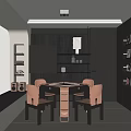 Modern Hotel Mahjong Room With Stylish Mahjong Table Comfortable Chairs Wooden Shelves And Gray Walls 3d model