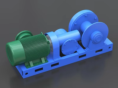 Industrial Equipment With Green Motor Blue Drum And Heavy Duty Base Frame 3d model