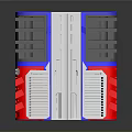 Character And Alien Creature With Blue Red Cubes Vent White Label On Black Reflective Surface