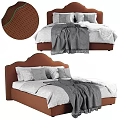 Textured Fabric Upholstered Brown Headboard Bed With Gray Pillows And Blanket