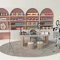 Beauty Product Photography Desk with Cosmetics Display Shelves Ring Light and Camera Setup