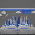 Open Book Shaped Check in Photo Spot With City Silhouettes And Clouds For 68th World Press University