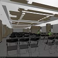 Spacious Conference Room Interior Design With Arranged Chairs Wooden Ceiling And Linear Lights