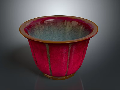 Elegant Red Ceramic Flower Pot With Orange Rim And Textured Surface 3d model