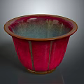 Elegant Red Ceramic Flower Pot With Orange Rim And Textured Surface 3d model