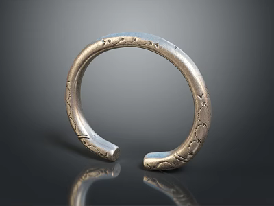 Elegant Silver Metal Bracelet With Intricate Carved Floral Patterns Design 3d model