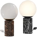 Modern Table Lamp Featuring White Spherical Lampshade And Brown Black Marble Cylindrical Base 3d model