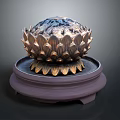 Intricate Lotus Shaped Metal Craft on Purple Decorative Base for Home Ornament