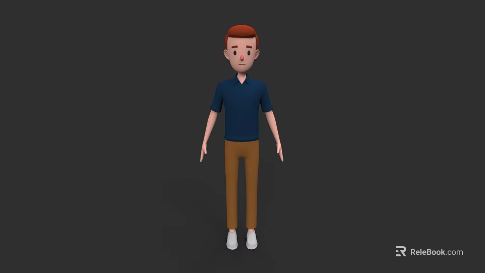 3D Model Man With Red Hair Blue Short Sleeve Shirt Brown Pants And White Shoes 3d model 