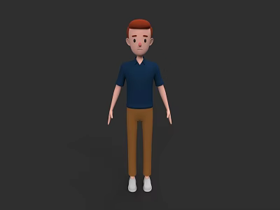 3D Model Man With Red Hair Blue Short Sleeve Shirt Brown Pants And White Shoes 3d model
