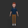 3D Model Man With Red Hair Blue Short Sleeve Shirt Brown Pants And White Shoes