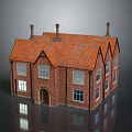 Traditional Red Brick House With Gabled Orange Roof Multiple Chimneys And Classic Windows