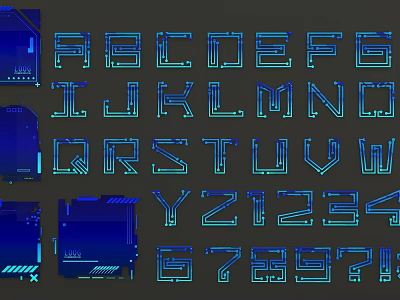 Modern Decorative Lights With Alphabet Numbers Design And Blue Cyan Illumination 3d model