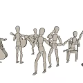 Black Decorative Figurine Set With Blue Heads Holding Musical Instruments In Various Poses
