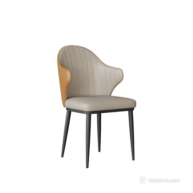 Modern Dining Chair with Striped Backrest Circular Accent and Black Slender Legs 3d model 