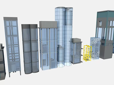 Different Styles Of Modern Elevators With Glass And Metal Structures 3d model