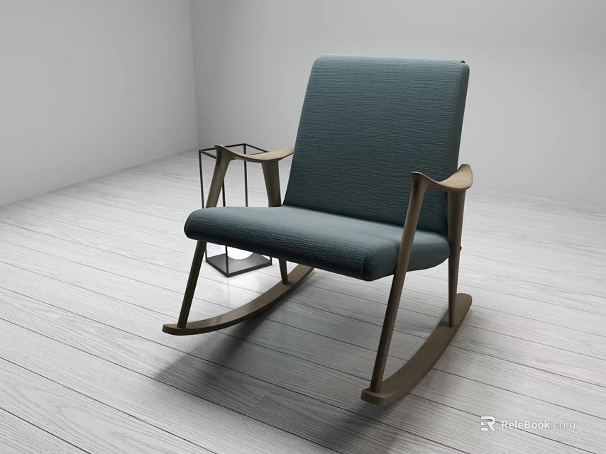 Deep Blue Upholstered Rocking Chair with Wooden Frame and Modern Minimalist Design 3d model 