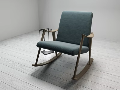 Deep Blue Upholstered Rocking Chair with Wooden Frame and Modern Minimalist Design 3d model