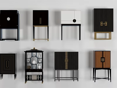 Stylish Entryway Cabinet And Side Cabinet Designs With Glass Doors And Metal Legs 3d model